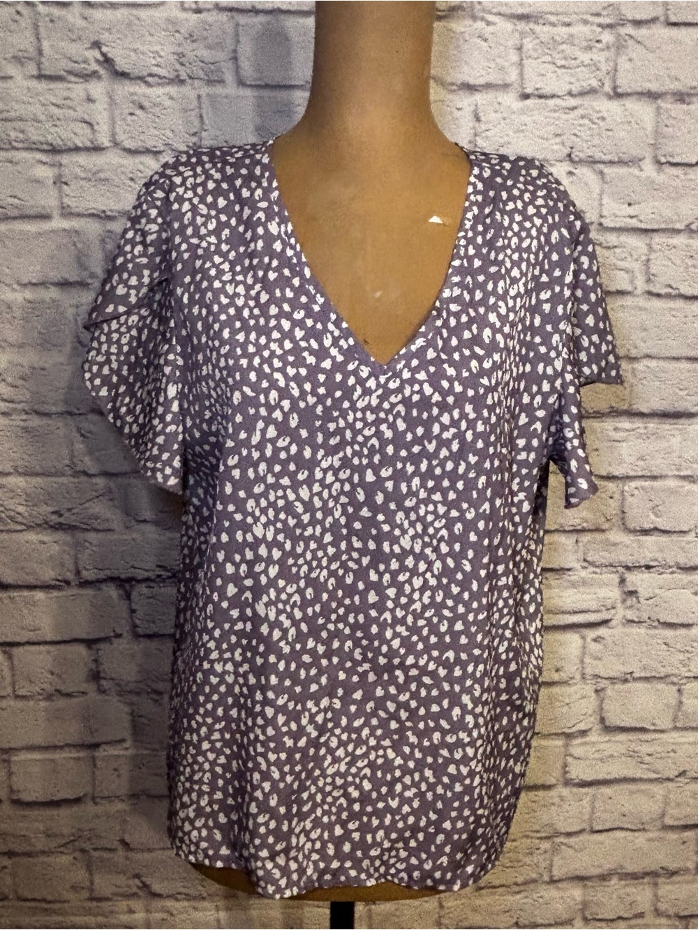 SHEIN Lavender V-Neck Flutter Sleeve Blouse